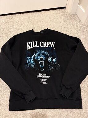 Kill Crew Black Crewneck Sweatshirt with Blue Wolf Graphic